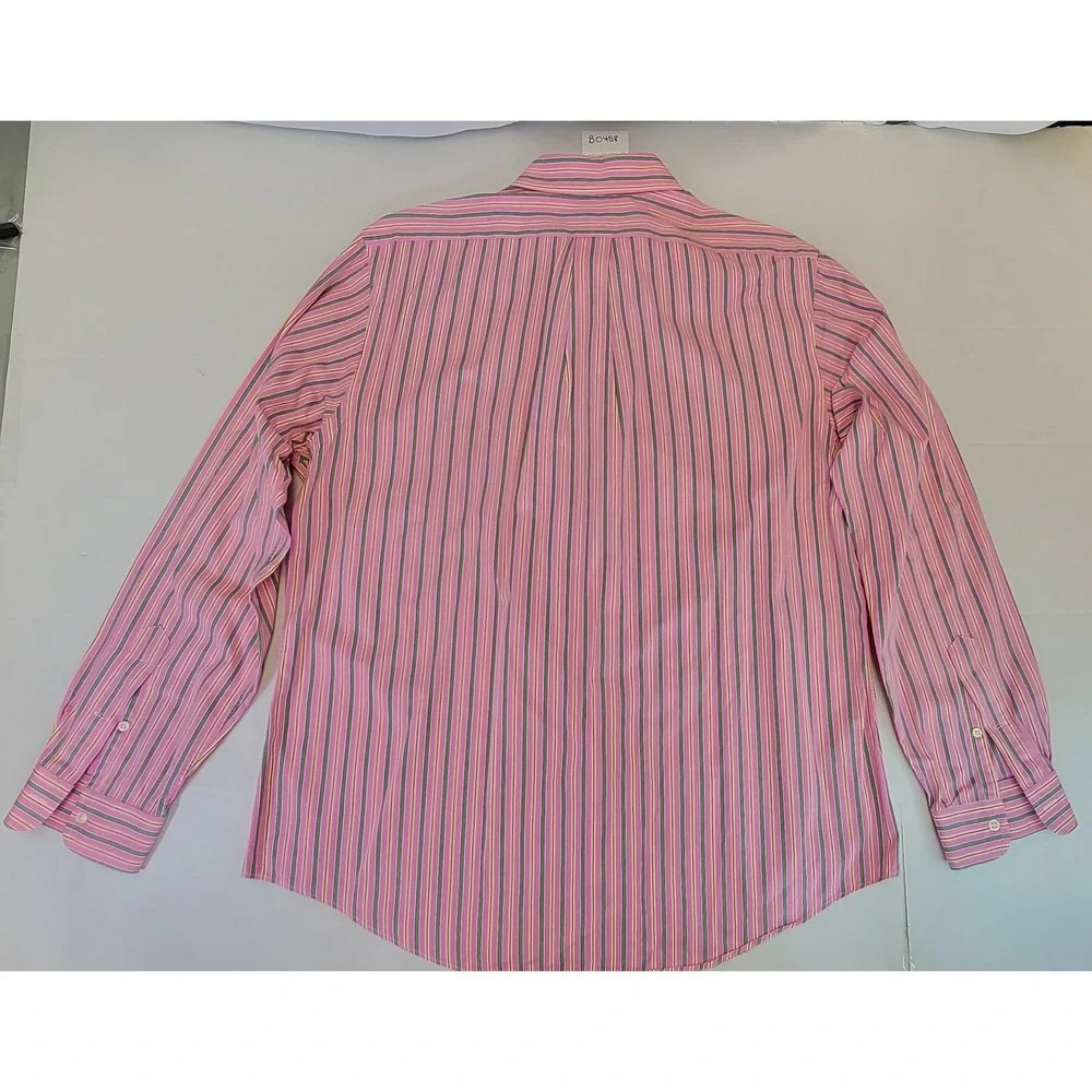 Ralph Lauren Custom Fit Pink Stripe Button‎ Down Shirt Men's XL Long Sleeve